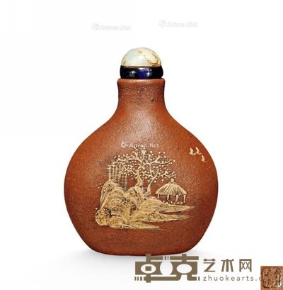 清乾隆 紫砂山水纹鼻烟壶 高6cm