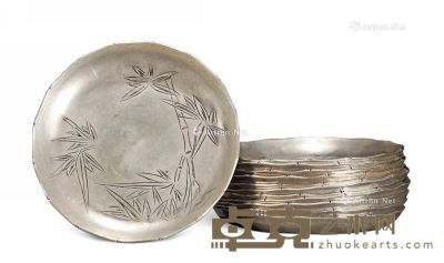 民国 竹纹银盘 （一组十二件） 直径10cm
