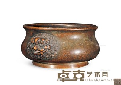 清 宣德款狮耳铜炉 高9cm；口径17cm