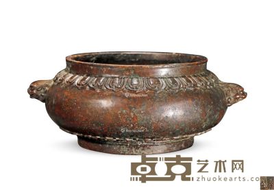 清 深柳堂款铜双狮钮炉 高6.5cm；直径10.5cm