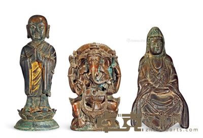 19世纪 铜制佛像 （一组三件） 高21.5cm；高19cm；高23.5cm