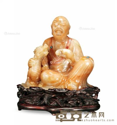 清 寿山伏虎罗汉摆件 宽7.8cm;高7.7cm