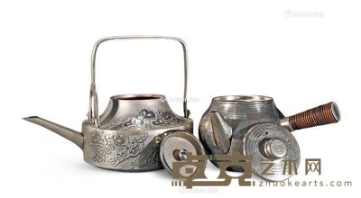 20世纪 银梅兰竹菊纹壶 银茶壶 高6.5cm；高8cm