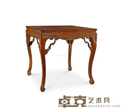 清中期 黄花梨嵌石板三弯腿方桌 长88cm;宽88cm;高88cm