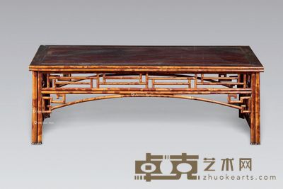 清 湘妃竹嵌红木茶桌 长84cm；宽43cm；高30cm