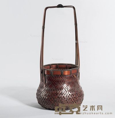 19世纪末-20世纪初 竹编提梁花笼 高32cm；直径14cm