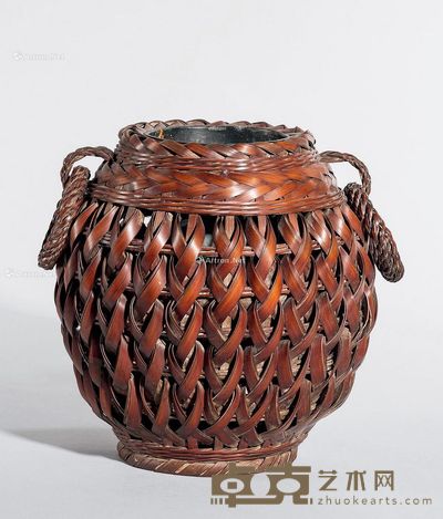 19世纪末-20世纪初 竹编挂花笼 高22cm；直径11cm