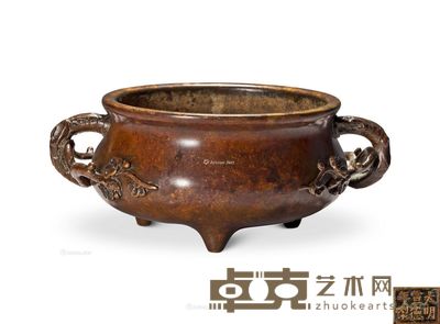 清早期 梅花耳三足炉 耳径17cm；高6.7cm