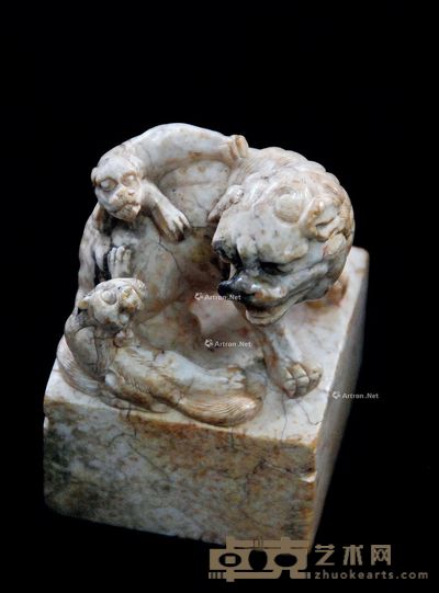 清 太狮少狮瓷印 长5cm；宽5cm；高7.5cm