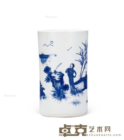 明崇祯 青花人物故事纹笔筒 直径11cm；高18.5cm