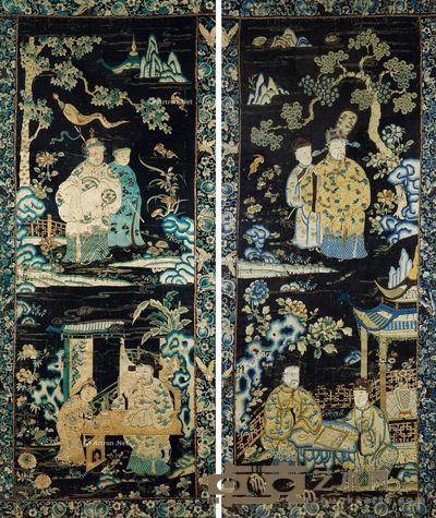 清 人物故事刺绣 (一对) 长182cm;宽80cm