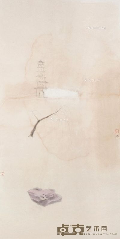 宝塔 镜框 设色纸本 137×68cm