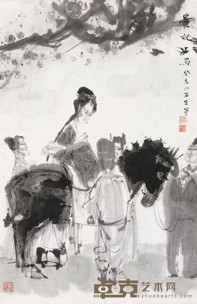 傅小石 贵妃上马 66×43cm