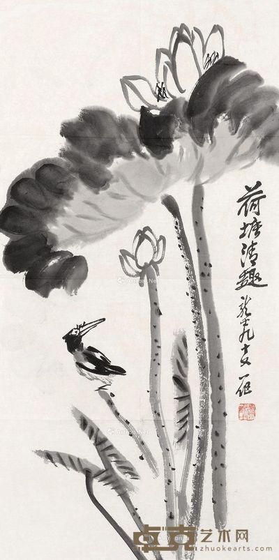 萧龙士 荷塘清趣 69.5×34.5cm