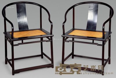 清 紫檀明式席面圈椅 （二件） 59×45×90cm