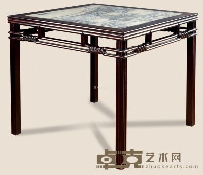 近代 紫檀嵌大理石方桌 90×90×83cm