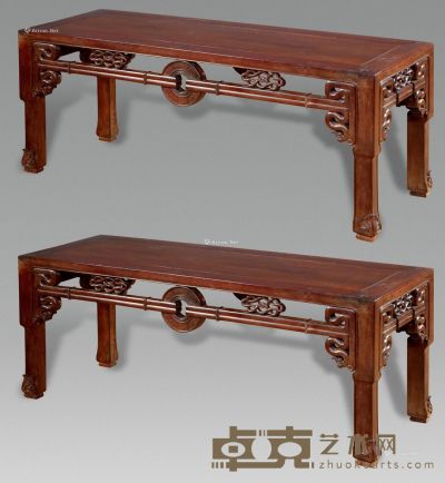 清 红木拉线双人凳 （二件） 116×40×46cm