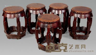 清 红木鼓凳 （五件） 30×45cm