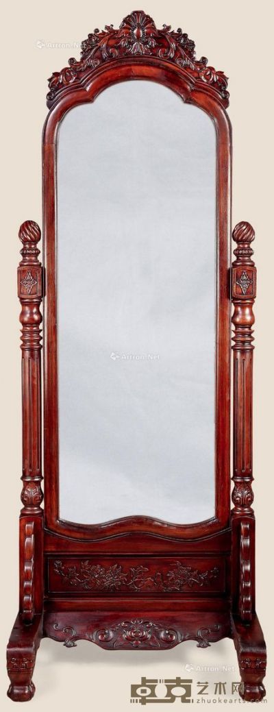 清 红木雕西番莲穿衣镜 74×62×199cm
