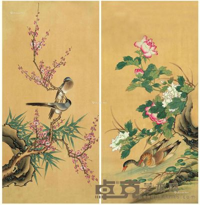 佚名 花鸟 67×33cm×2