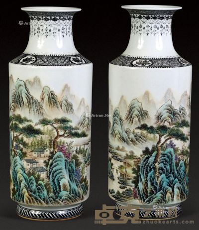 民国 粉彩山水瓶 （2件） 高：34cm