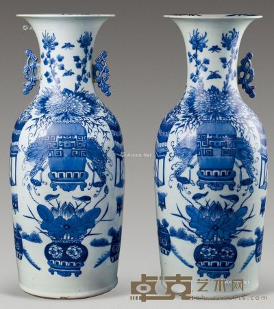 清 青花博古大瓶 （2件） 高：59cm