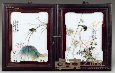 民国 粉彩花鸟瓷板 （2件） 直径：30×24cm