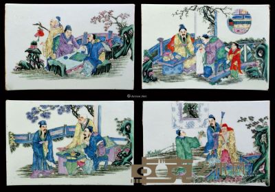 民国 粉彩人物瓷板 （4件） 38×25cm