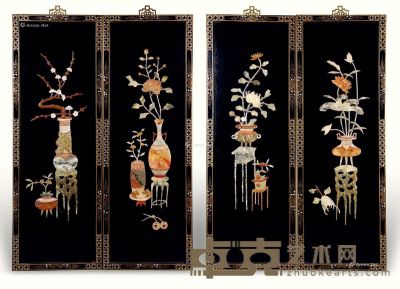 近代 漆嵌寿山花卉挂屏 （4件） 高：94cm