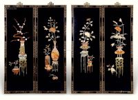 近代 漆嵌寿山花卉挂屏 （4件）