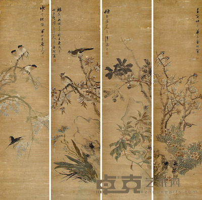 金梦石 花鸟 131×31cm×4