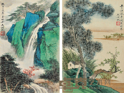 吴湖帆 山水 28×17cm×2