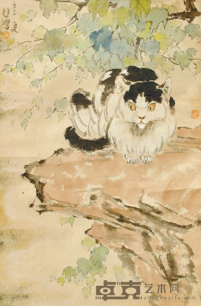 徐悲鸿 猫石图 65×42cm