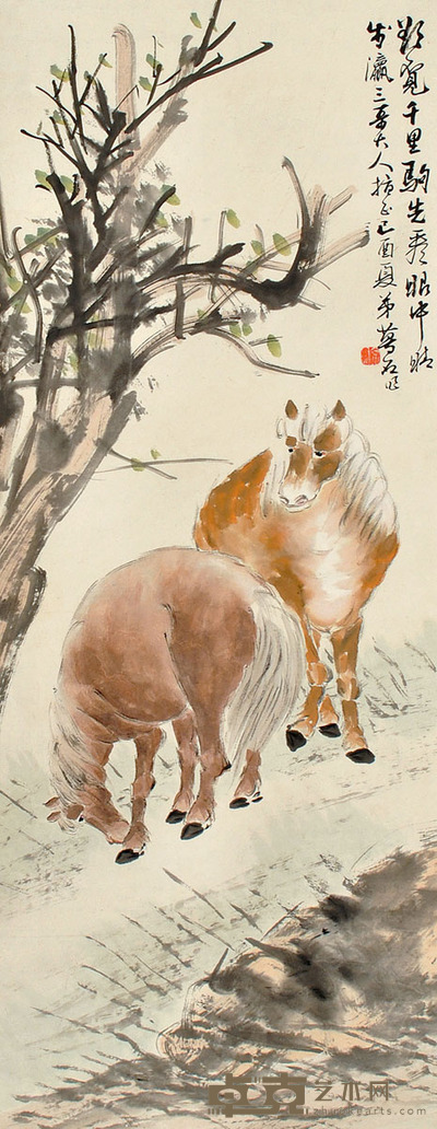 金梦石 双骏图 83×32cm