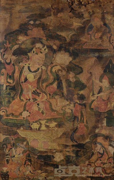 十八世纪 莲师八变之莲花王唐卡 长35cm;宽55cm