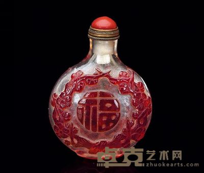 清 套红料福寿纹鼻烟壶 高5.8cm