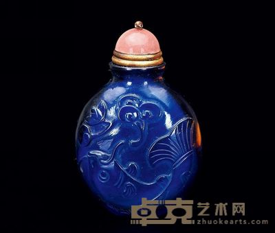 清 蓝料鱼趣图鼻烟壶 高7.2cm