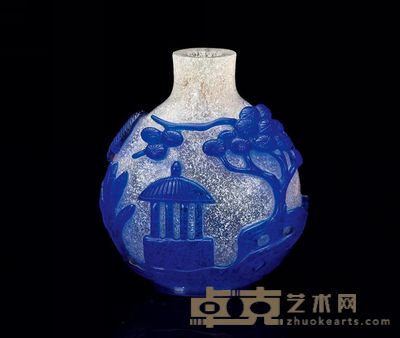 清 套蓝料垂钓图鼻烟壶 高5.6cm