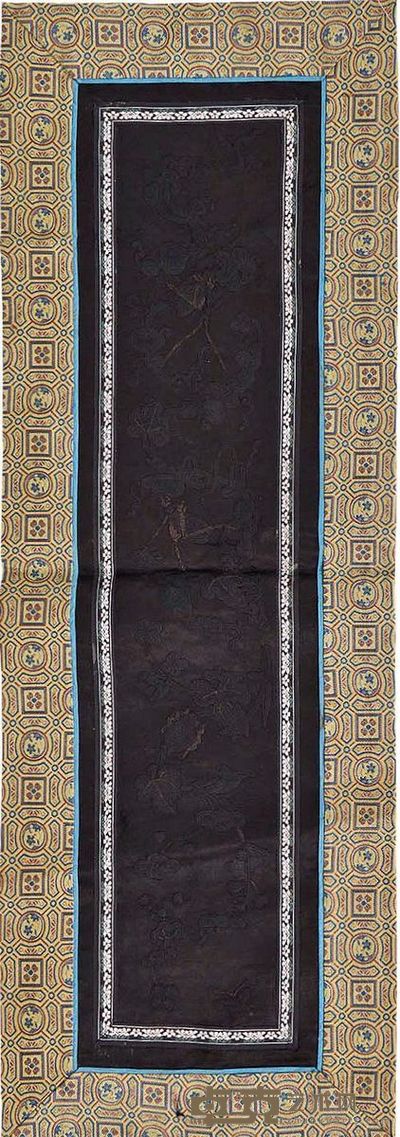 清 黑地黑线绣秋虫蝶恋花纹绣片 62×22cm