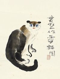 灵猫 镜片 设色纸本