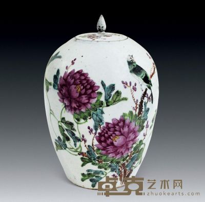 清 粉彩花鸟冬瓜罐 高31cm