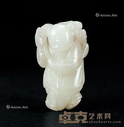 明 白玉雕童子持荷 6.2cm
