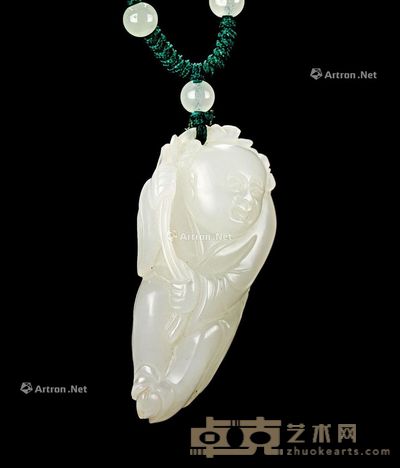 明 白玉雕童子持荷把件 4.9cm
