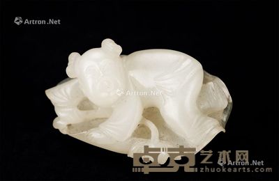 明 白玉雕莲生贵子图 5cm