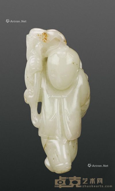 宋 白玉童子抱荷 8.8cm