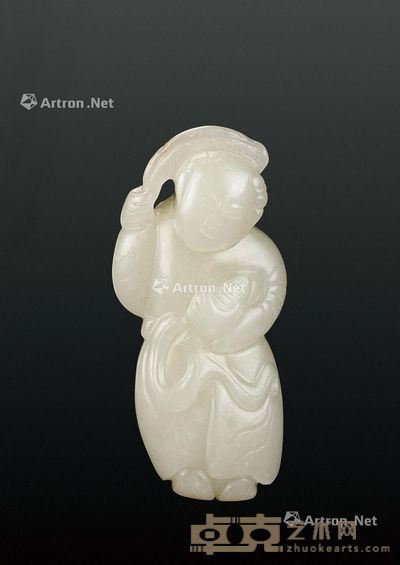 宋 白玉童子抱荷和寿桃 6cm