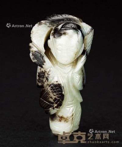 宋 黑白玉童子?子蕉叶 6cm