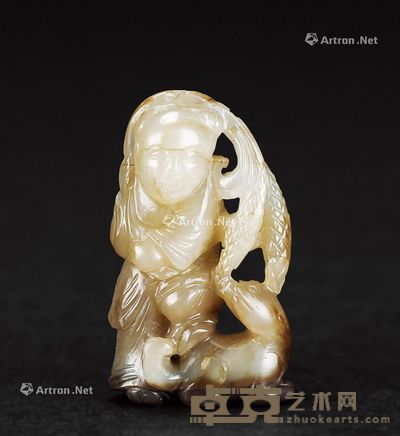 明 黄白玉童子踩貂 4.5cm