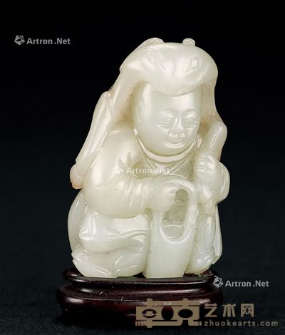明 白玉带皮童子批鹿皮抱水桐 5.5cm