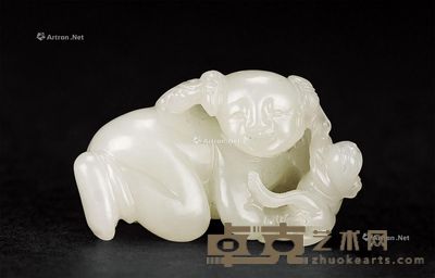 明 白玉童子如意灵兽图 4cm